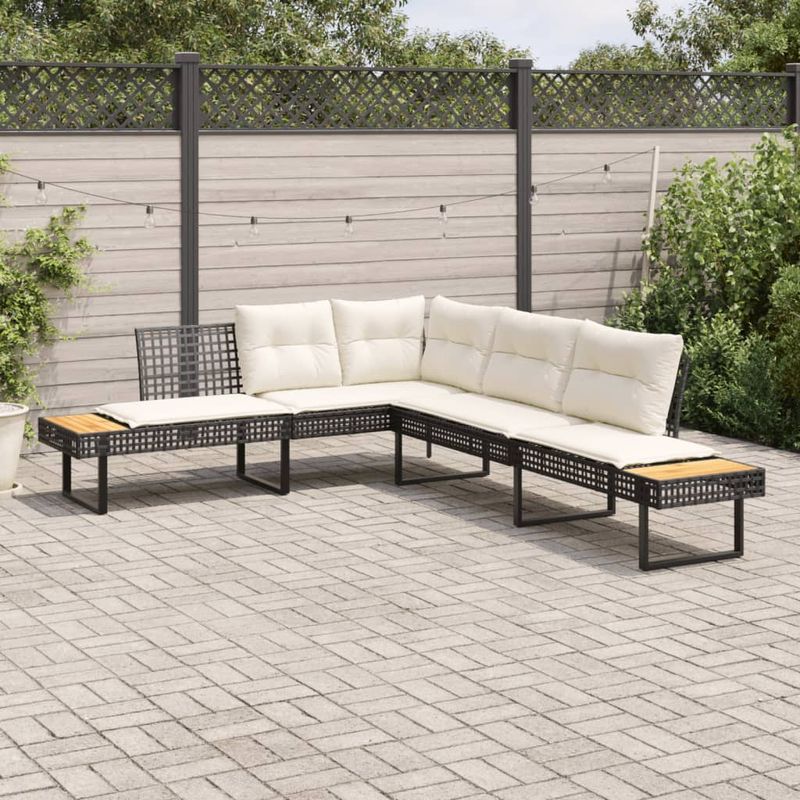 Casa si Gradina - Gradina si terasa - Mobilier exterior - Canapele si fotolii gradina - Canapea de gradina cu perne, forma de L, poliratan negru/acacia - Infinity.ro