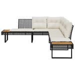 Casa si Gradina - Gradina si terasa - Mobilier exterior - Canapele si fotolii gradina - Canapea de gradina cu perne, forma de L, poliratan negru/acacia - Infinity.ro