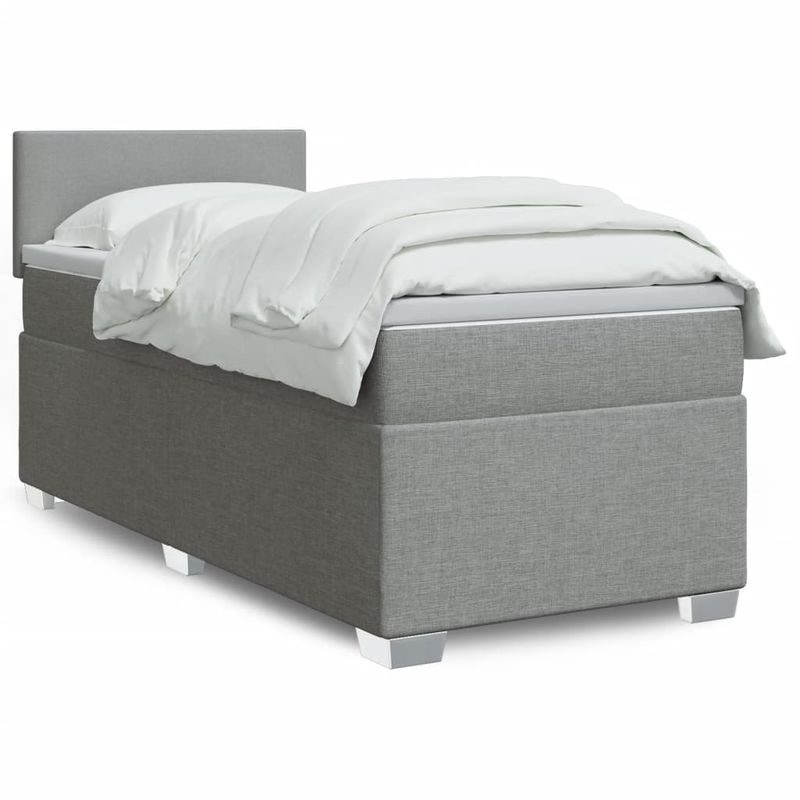 Casa si Gradina - Mobilier - Paturi si accesorii - Paturi - Pat box spring cu saltea, gri deschis, 90x200 cm, textil - Infinity.ro