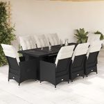Casa si Gradina - Gradina si terasa - Mobilier exterior - Seturi mobila gradina - Set bistro de gradina, 9 piese, cu perne, negru, poliratan - Infinity.ro