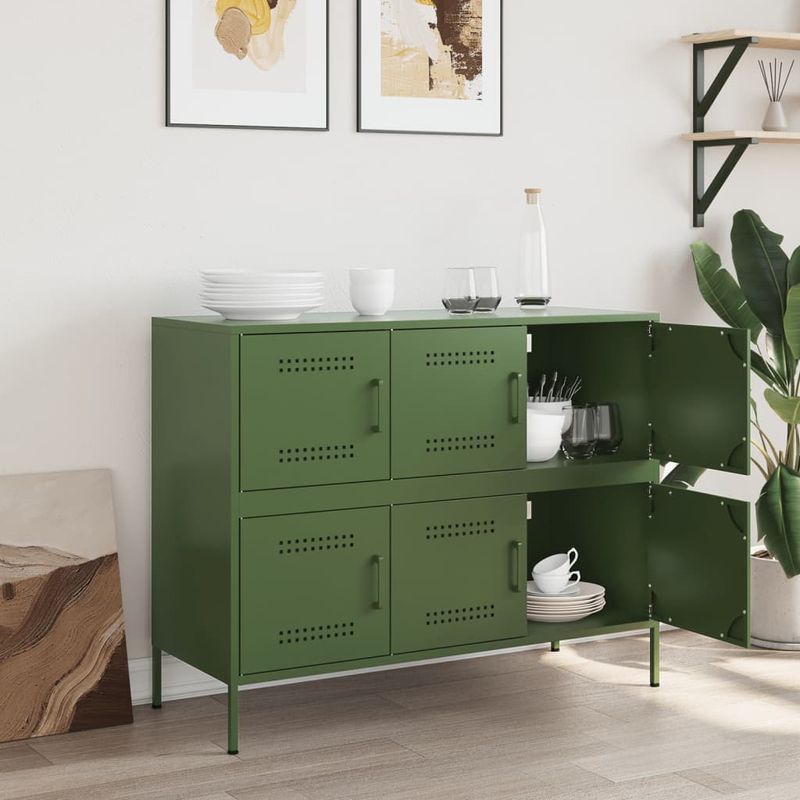 Casa si Gradina - Mobilier - Comode si corpuri - Comode - Dulap, verde masliniu, 100,5x39x79 cm, otel laminat la rece - Infinity.ro