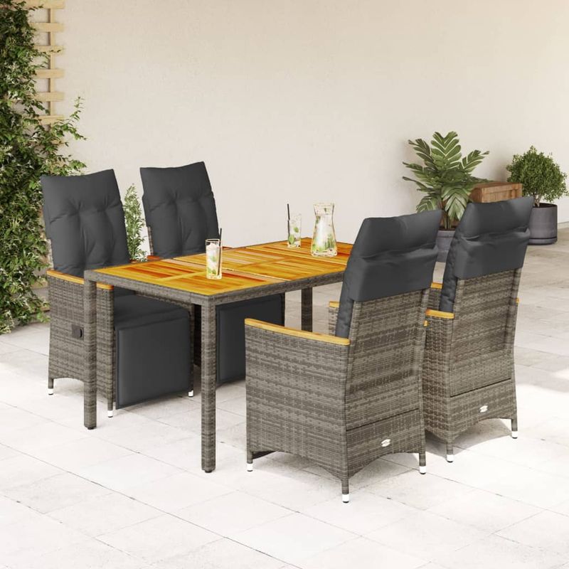 Casa si Gradina - Gradina si terasa - Mobilier exterior - Seturi mobila gradina - Set bistro de gradina cu perne, 5 piese, gri, poliratan - Infinity.ro