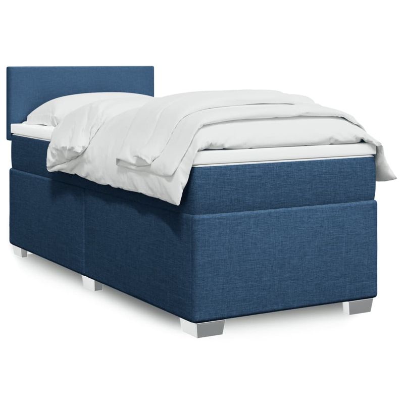Casa si Gradina - Mobilier - Paturi si accesorii - Paturi - Pat box spring cu saltea, albastru, 90x200 cm, textil - Infinity.ro