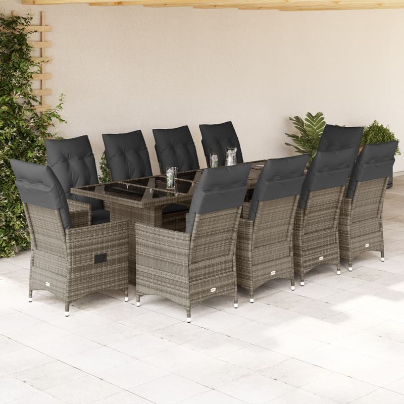 Casa si Gradina - Gradina si terasa - Mobilier exterior - Seturi mobila gradina - Set bistro de gradina cu perne, 11 piese, gri, poliratan - Infinity.ro