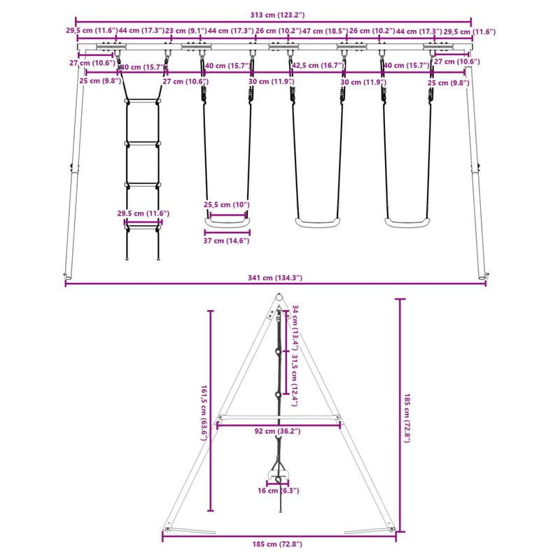 Jucarii, Copii si Bebe - Jucarii si jocuri - Jucarii de exterior - Spatii de joaca si accesorii - Set leagan de exterior, cu leagane și scara, albastru, model 3x scaun leagăn + scară - Infinity.ro