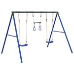 Jucarii, Copii si Bebe - Jucarii si jocuri - Jucarii de exterior - Spatii de joaca si accesorii - Set leagan de exterior, cu leagane și trapez, albastru, model 2x scaun leagăn + trapez - Infinity.ro