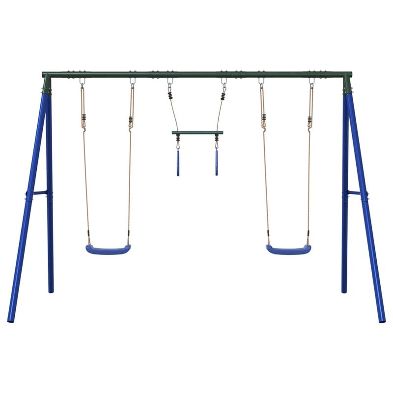 Jucarii, Copii si Bebe - Jucarii si jocuri - Jucarii de exterior - Spatii de joaca si accesorii - Set leagan de exterior, cu leagane și trapez, albastru, model 2x scaun leagăn + trapez - Infinity.ro