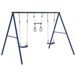 Jucarii, Copii si Bebe - Jucarii si jocuri - Jucarii de exterior - Spatii de joaca si accesorii - Set leagan de exterior, cu leagane și trapez, albastru, model 2x scaun leagăn + trapez - Infinity.ro