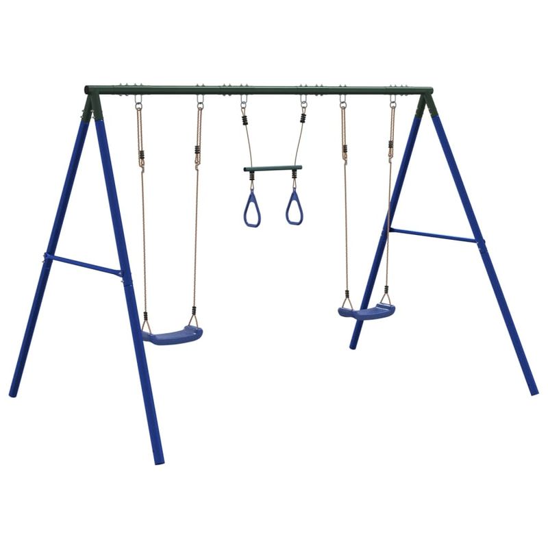 Jucarii, Copii si Bebe - Jucarii si jocuri - Jucarii de exterior - Spatii de joaca si accesorii - Set leagan de exterior, cu leagane și trapez, albastru, model 2x scaun leagăn + trapez - Infinity.ro