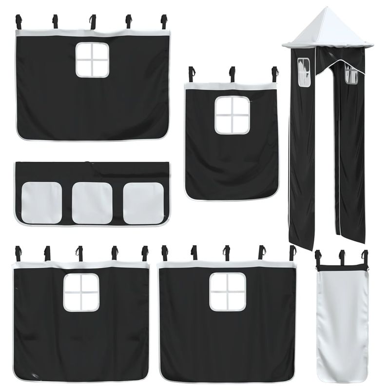 Casa si Gradina - Mobilier - Paturi si accesorii - Paturi - Pat supraetajat cu tobogan si perdele, alb si negru, 90x190 cm - Infinity.ro