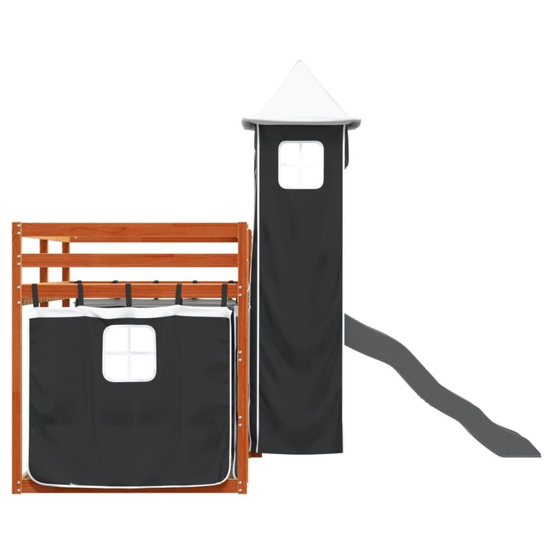 Casa si Gradina - Mobilier - Paturi si accesorii - Paturi - Pat supraetajat cu tobogan si perdele, alb si negru, 90x190 cm - Infinity.ro
