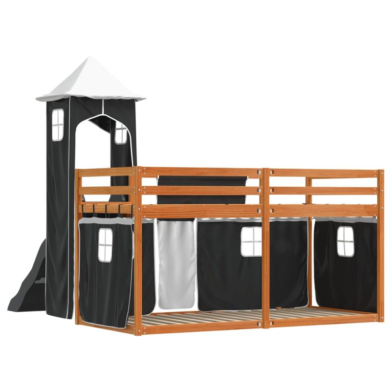 Casa si Gradina - Mobilier - Paturi si accesorii - Paturi - Pat supraetajat cu tobogan si perdele, alb si negru, 90x190 cm - Infinity.ro