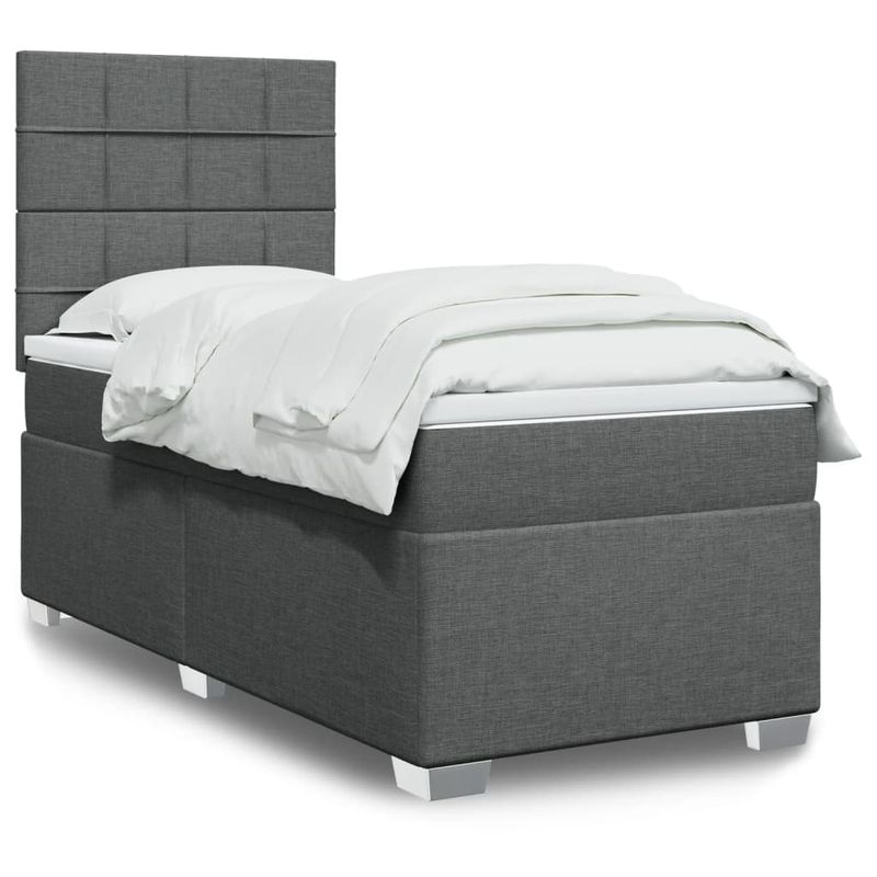 Casa si Gradina - Mobilier - Paturi si accesorii - Paturi - Pat box spring cu saltea, gri inchis, 100x200 cm, textil - Infinity.ro