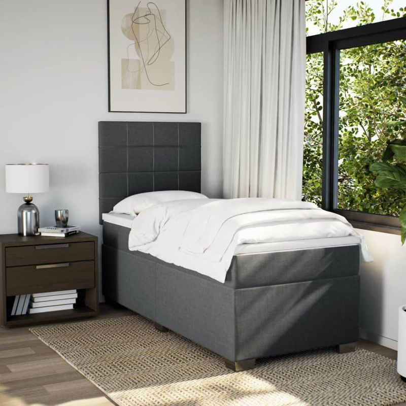 Casa si Gradina - Mobilier - Paturi si accesorii - Paturi - Pat box spring cu saltea, gri inchis, 100x200 cm, textil - Infinity.ro
