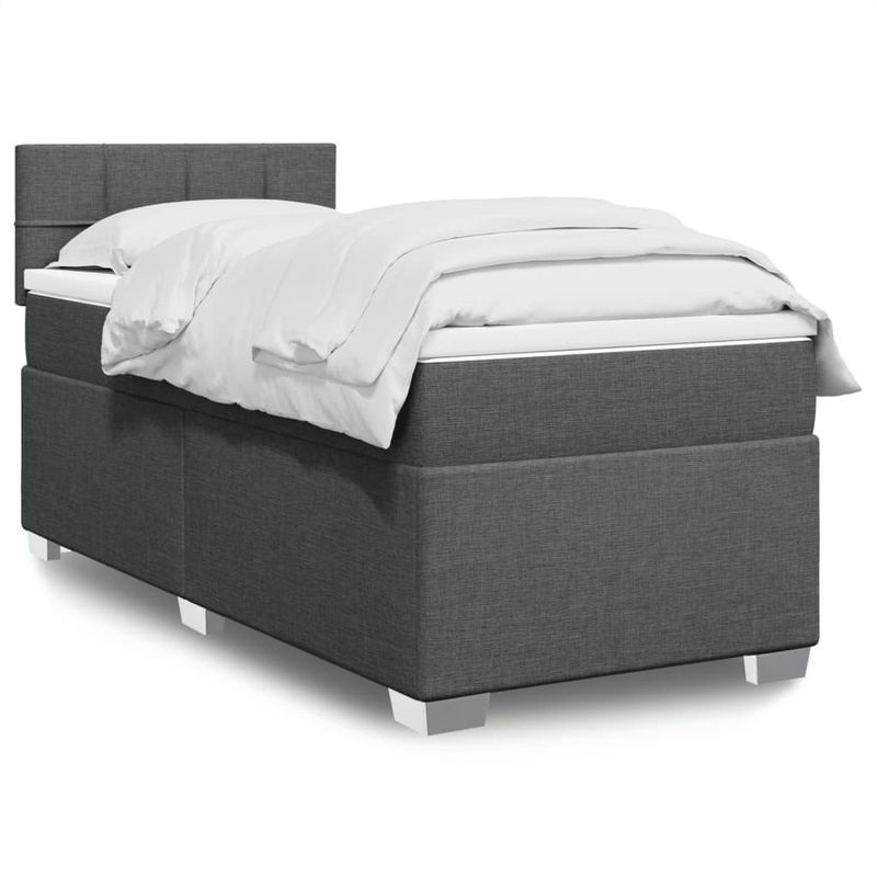 Casa si Gradina - Mobilier - Paturi si accesorii - Paturi - Pat box spring cu saltea, gri inchis, 100x200 cm, textil - Infinity.ro