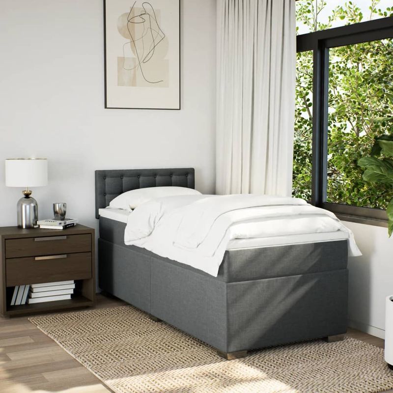 Casa si Gradina - Mobilier - Paturi si accesorii - Paturi - Pat box spring cu saltea, gri inchis, 80x200 cm, textil - Infinity.ro