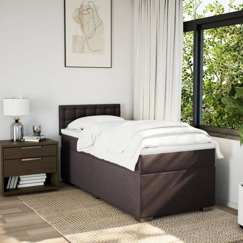 Casa si Gradina - Mobilier - Paturi si accesorii - Paturi - Pat box spring cu saltea, maro inchis, 100x200 cm, textil - Infinity.ro