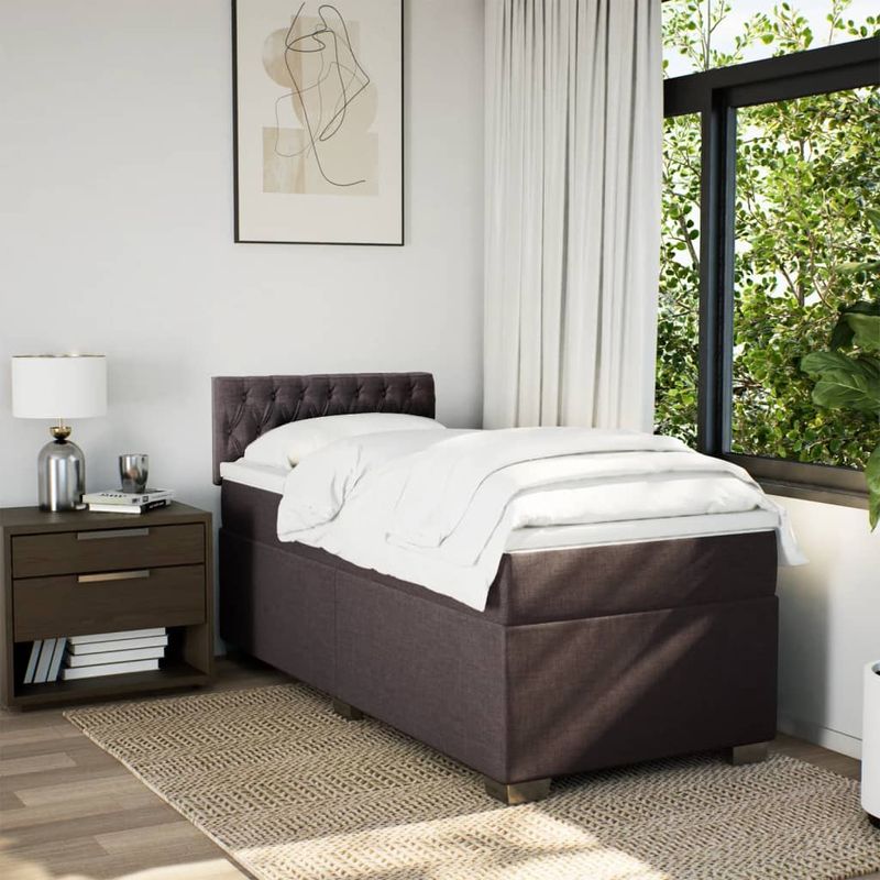 Casa si Gradina - Mobilier - Paturi si accesorii - Paturi - Pat box spring cu saltea, maro inchis, 90x190 cm, textil - Infinity.ro