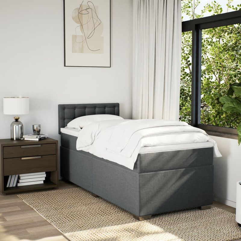 Casa si Gradina - Mobilier - Paturi si accesorii - Paturi - Pat box spring cu saltea, gri inchis, 90x190 cm, textil - Infinity.ro