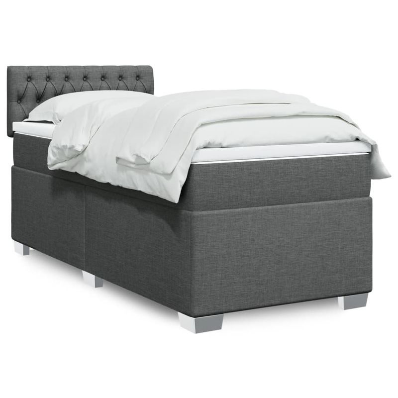 Casa si Gradina - Mobilier - Paturi si accesorii - Paturi - Pat box spring cu saltea, gri inchis, 90x190 cm, textil - Infinity.ro