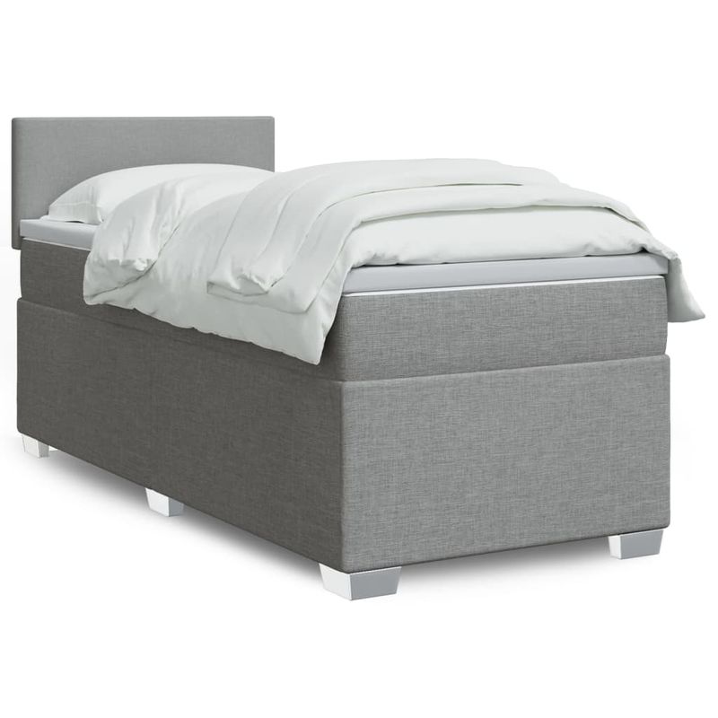 Casa si Gradina - Mobilier - Paturi si accesorii - Paturi - Pat box spring cu saltea, gri deschis, 90x200 cm, textil - Infinity.ro