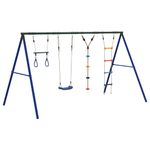 Jucarii, Copii si Bebe - Jucarii si jocuri - Jucarii de exterior - Spatii de joaca si accesorii - Set leagan de exterior, cu leagan, trapez, scara și leagan disc, albastru - Infinity.ro