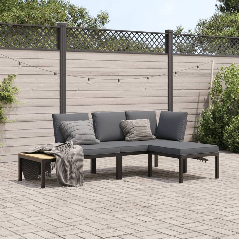 Casa si Gradina - Gradina si terasa - Mobilier exterior - Seturi mobila gradina - Set canapea de gradina, 3 piese, cu perne, negru, aluminiu - Infinity.ro