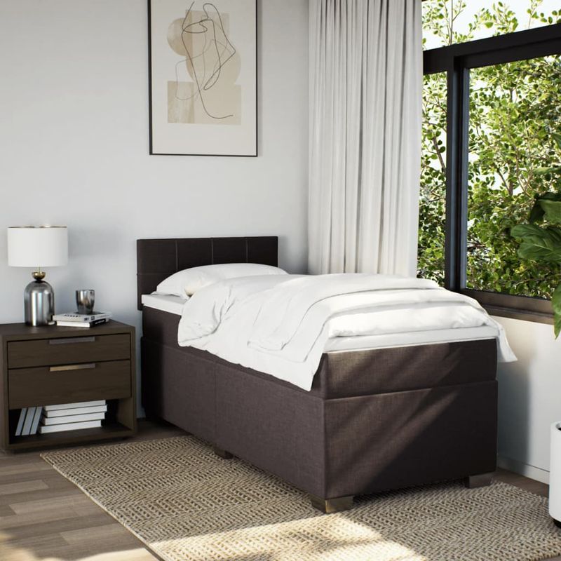 Casa si Gradina - Mobilier - Paturi si accesorii - Paturi - Pat box spring cu saltea, maro inchis, 100x200 cm, textil - Infinity.ro