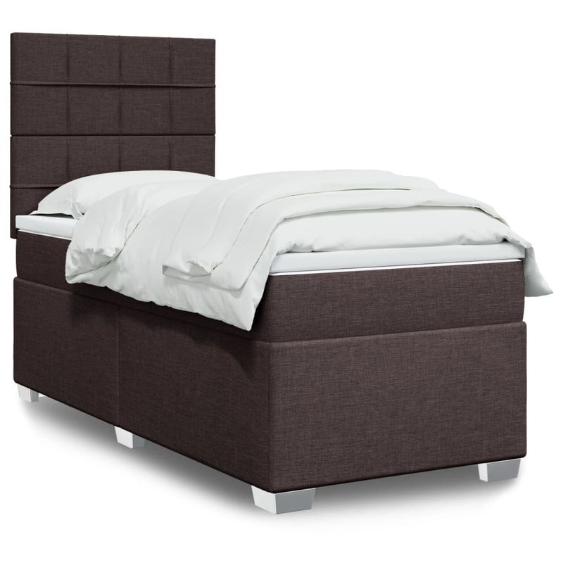 Casa si Gradina - Mobilier - Paturi si accesorii - Paturi - Pat box spring cu saltea, maro inchis, 90x190 cm, textil - Infinity.ro
