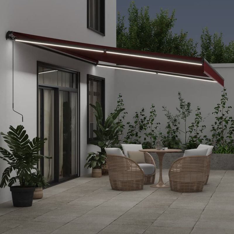 Casa si Gradina - Gradina si terasa - Umbrele si pavilioane - Umbrele - Copertina retractabila manual cu LED-uri, visiniu, 600x350 cm - Infinity.ro