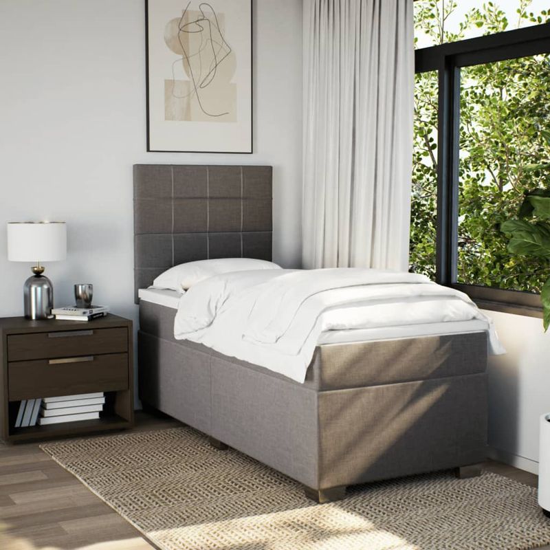 Casa si Gradina - Mobilier - Paturi si accesorii - Paturi - Pat box spring cu saltea, gri taupe, 100x200 cm, textil - Infinity.ro