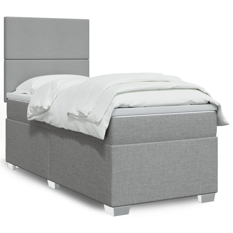 Casa si Gradina - Mobilier - Paturi si accesorii - Paturi - Pat box spring cu saltea, gri deschis, 100x200 cm, textil - Infinity.ro