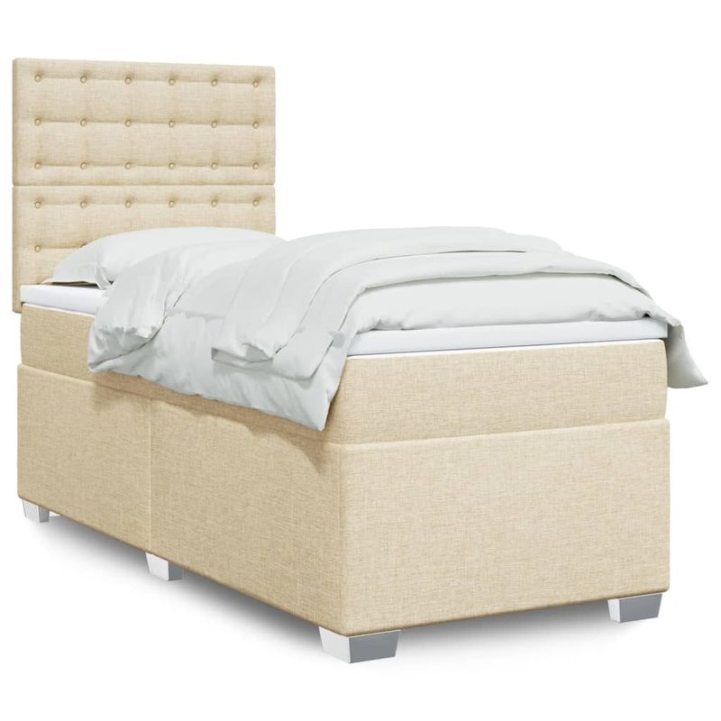 Casa si Gradina - Mobilier - Paturi si accesorii - Paturi - Pat box spring cu saltea, crem, 90x200 cm, textil - Infinity.ro