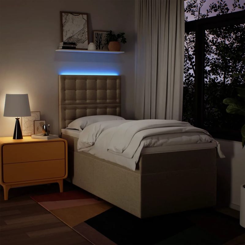 Casa si Gradina - Mobilier - Paturi si accesorii - Paturi - Pat box spring cu saltea, crem, 90x200 cm, textil - Infinity.ro