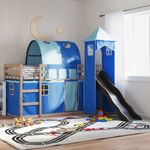 Casa si Gradina - Mobilier - Paturi si accesorii - Paturi - Pat supraetajat cu tobogan si perdele, albastru, 90x190 cm - Infinity.ro