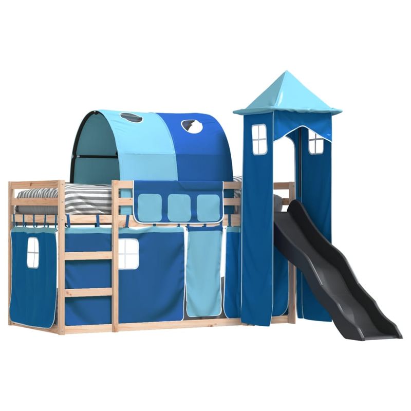 Casa si Gradina - Mobilier - Paturi si accesorii - Paturi - Pat supraetajat cu tobogan si perdele, albastru, 90x190 cm - Infinity.ro