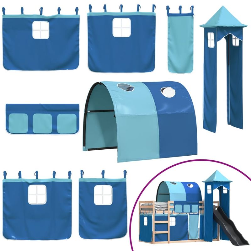Casa si Gradina - Mobilier - Paturi si accesorii - Paturi - Pat supraetajat cu tobogan si perdele, albastru, 90x190 cm - Infinity.ro