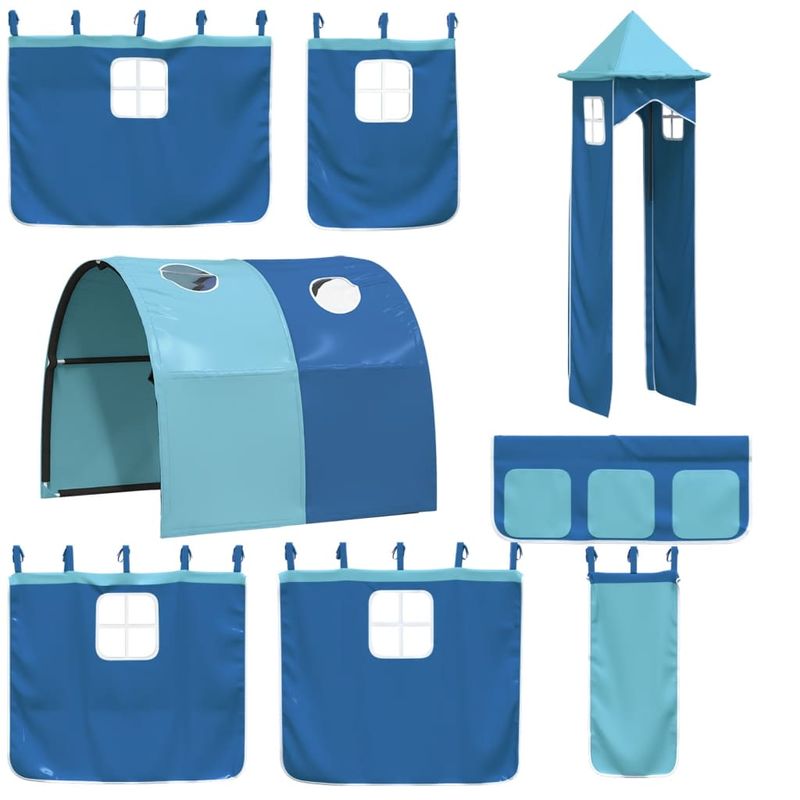 Casa si Gradina - Mobilier - Paturi si accesorii - Paturi - Pat supraetajat cu tobogan si perdele, albastru, 90x190 cm - Infinity.ro