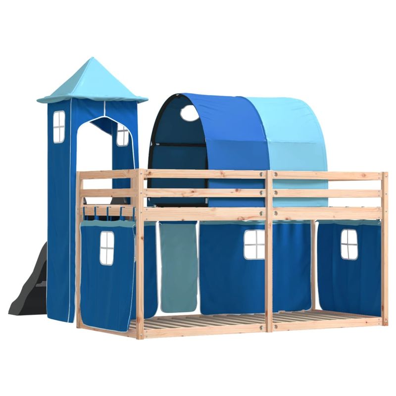 Casa si Gradina - Mobilier - Paturi si accesorii - Paturi - Pat supraetajat cu tobogan si perdele, albastru, 90x190 cm - Infinity.ro