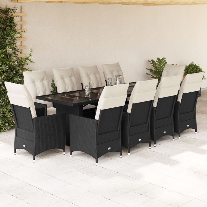 Casa si Gradina - Gradina si terasa - Mobilier exterior - Seturi mobila gradina - Set bistro de gradina, 11 piese, cu perne, negru, poliratan - Infinity.ro