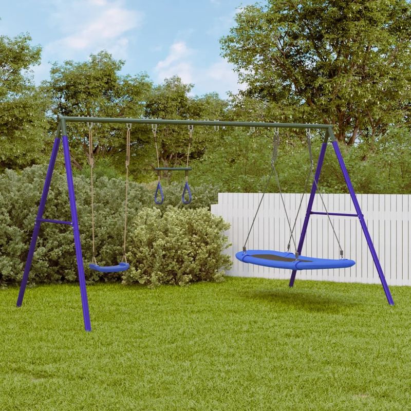 Jucarii, Copii si Bebe - Jucarii si jocuri - Jucarii de exterior - Spatii de joaca si accesorii - Set leagan de exterior, cu leagan, trapez și leagan tip cuib, albastru - Infinity.ro
