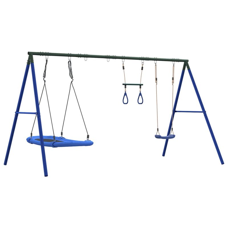 Jucarii, Copii si Bebe - Jucarii si jocuri - Jucarii de exterior - Spatii de joaca si accesorii - Set leagan de exterior, cu leagan, trapez și leagan tip cuib, albastru - Infinity.ro