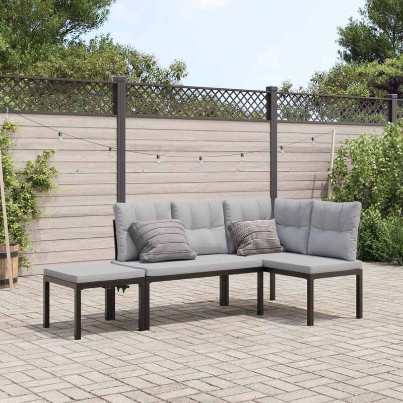 Casa si Gradina - Gradina si terasa - Mobilier exterior - Seturi mobila gradina - Banci gradina cu perne, 3 buc., negru otel vopsit electrostatic - Infinity.ro