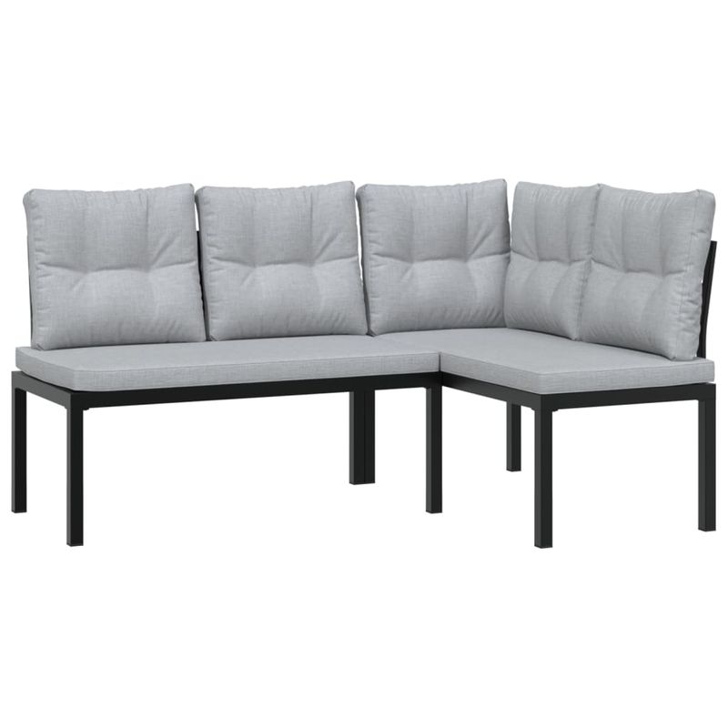 Casa si Gradina - Gradina si terasa - Mobilier exterior - Seturi mobila gradina - Banci gradina cu perne, 3 buc., negru otel vopsit electrostatic - Infinity.ro
