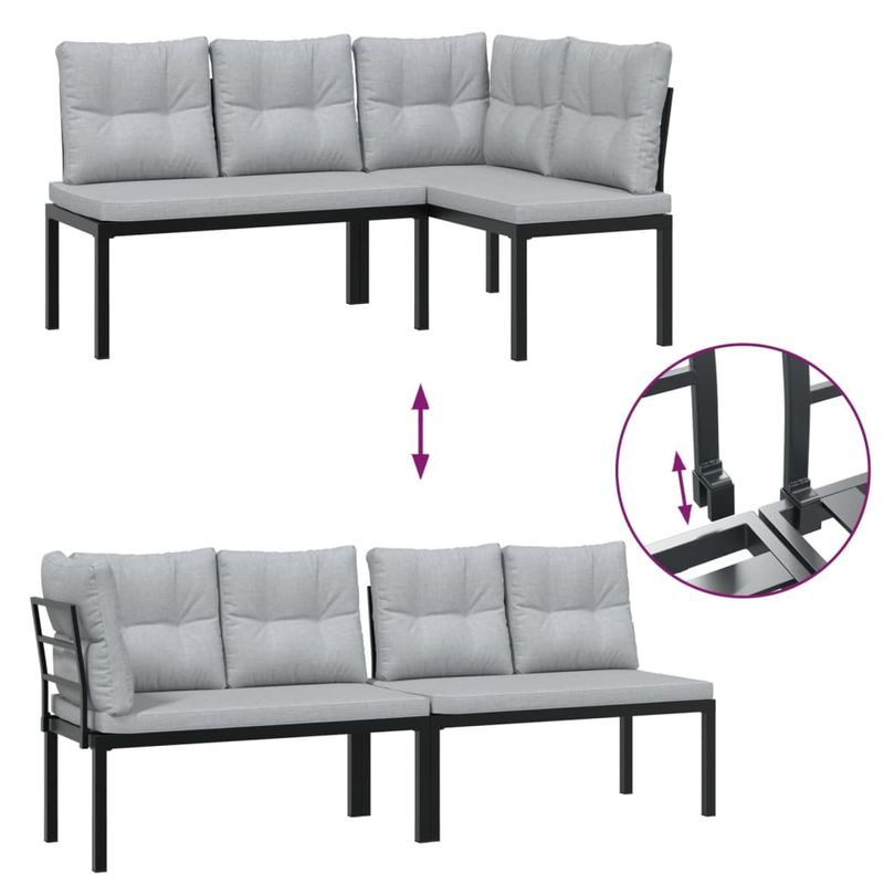 Casa si Gradina - Gradina si terasa - Mobilier exterior - Seturi mobila gradina - Banci gradina cu perne, 3 buc., negru otel vopsit electrostatic - Infinity.ro