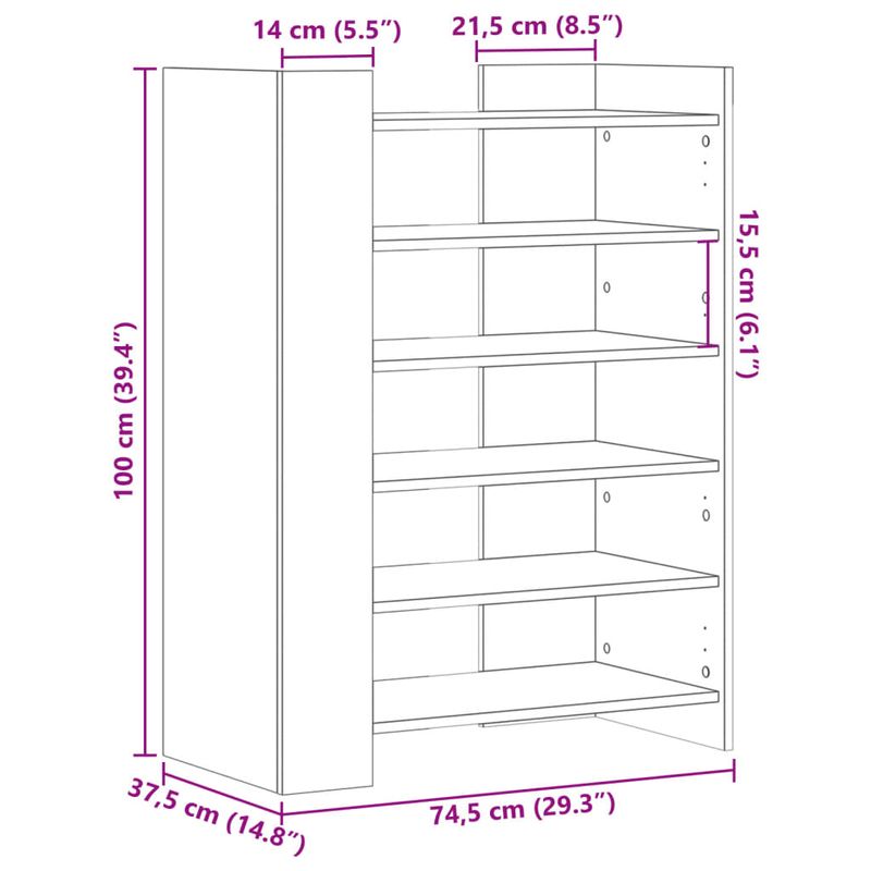 Casa si Gradina - Mobilier - Organizare si depozitare - Organizator incaltaminte - Pantofar, stejar afumat, 74,5x37,5x100 cm, lemn prelucrat - Infinity.ro