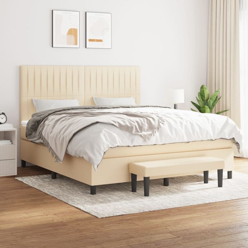 Casa si Gradina - Mobilier - Paturi si accesorii - Paturi - Pat box spring cu saltea, crem, 160x200 cm, material textil - Infinity.ro