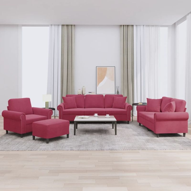 Casa si Gradina - Mobilier - Seturi de mobilier - Seturi living - Set canapele cu perne, 4 piese, rosu vin, catifea - Infinity.ro