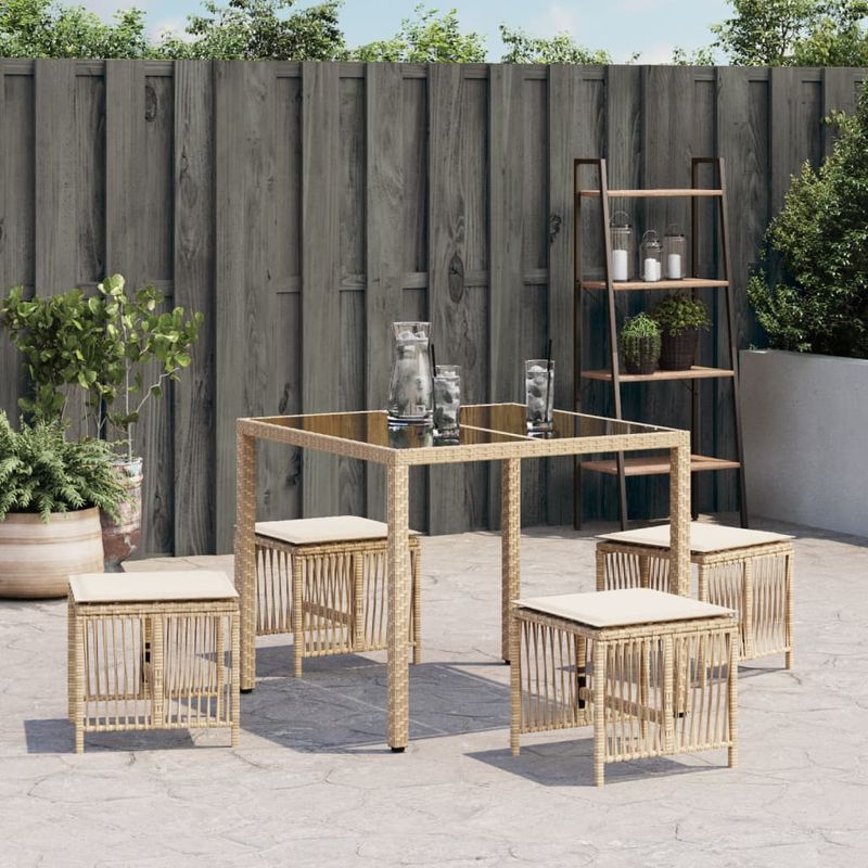 Casa si Gradina - Gradina si terasa - Mobilier exterior - Scaune si sezlonguri gradina - Scaune de gradina cu perne, 4 buc., bej, 41x41x36 cm, poliratan - Infinity.ro