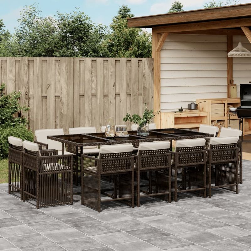 Casa si Gradina - Gradina si terasa - Mobilier exterior - Seturi mobila gradina - Set mobilier de gradina, 13 piese, maro, cu perne, poliratan - Infinity.ro